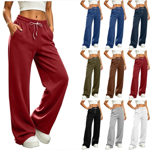 Chiccall Womens Wide Leg Sweatpants Interior Drawstring Baggy Sweat Pants with Pockets Elastic Waisted Lounge Casual Trousers