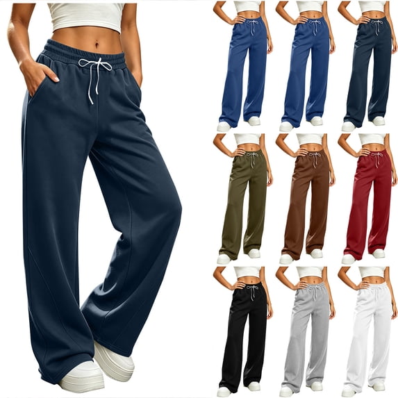 Chiccall Womens Wide Leg Sweatpants Interior Drawstring Baggy Sweat Pants with Pockets Elastic Waisted Lounge Casual Trousers