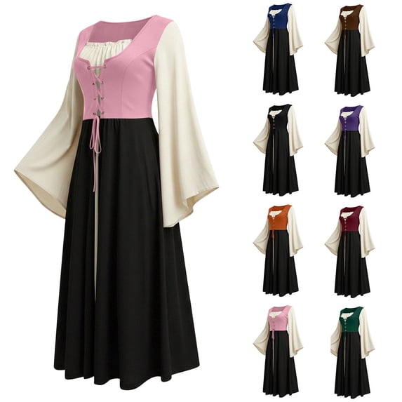 Chiccall Womens's Medieval Renaissance Costume Maxi Dress Halloween Long Sleeve Flare Halloween Witch Gothic Co Dresses for Party