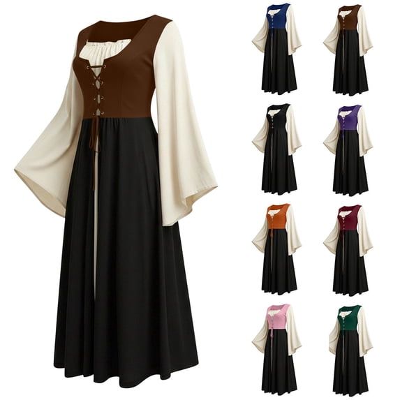 Chiccall Womens's Medieval Renaissance Costume Maxi Dress Halloween Long Sleeve Flare Halloween Witch Gothic Co Dresses for Party