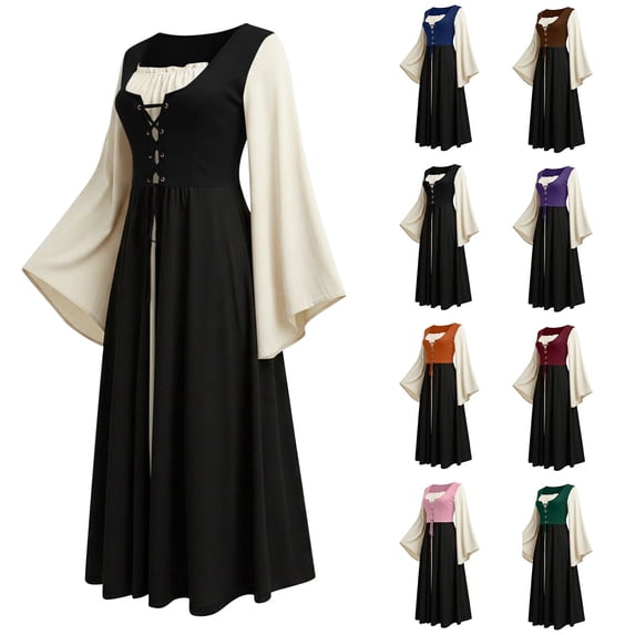 Chiccall Womens's Medieval Renaissance Costume Maxi Dress Halloween Long Sleeve Flare Halloween Witch Gothic Co Dresses for Party