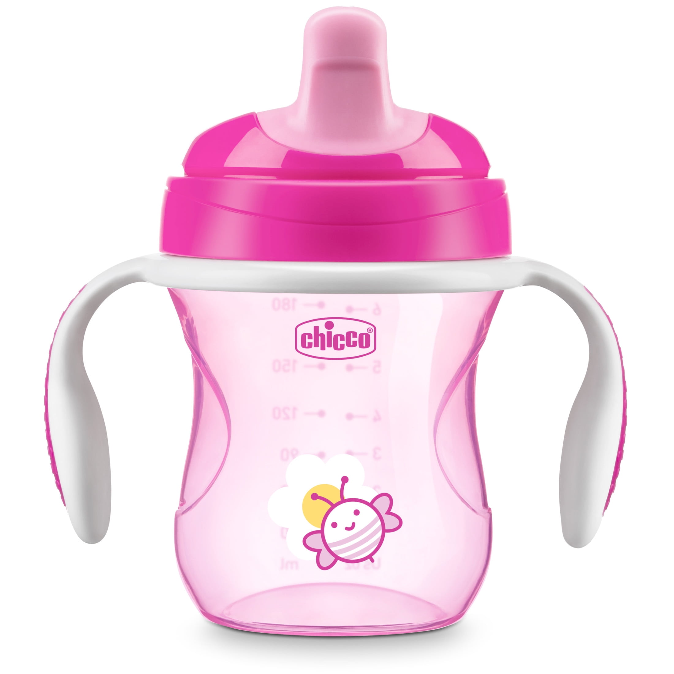 Chicco 7oz. Semi-Soft Trainer with Bite-Resistant Spout and Spill-Free Lid, Removable, Non-Slip Handles, Top-Rack Dishwasher Safe, Easy to Hold Ergonomic Indents, 6+ Months - Pink, New