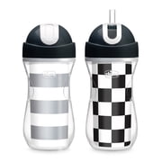 Chicco 9oz. Flip-Top Straw Trainer with Soft Silicone Straw and Double-Wall Insulation, 12m+, 2-Pack - Black/White/Silver