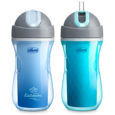Chicco 9oz. Insulated Flip-Top Straw Sippy Cup, 12m+, 2-Pack - Blue/Teal, New
