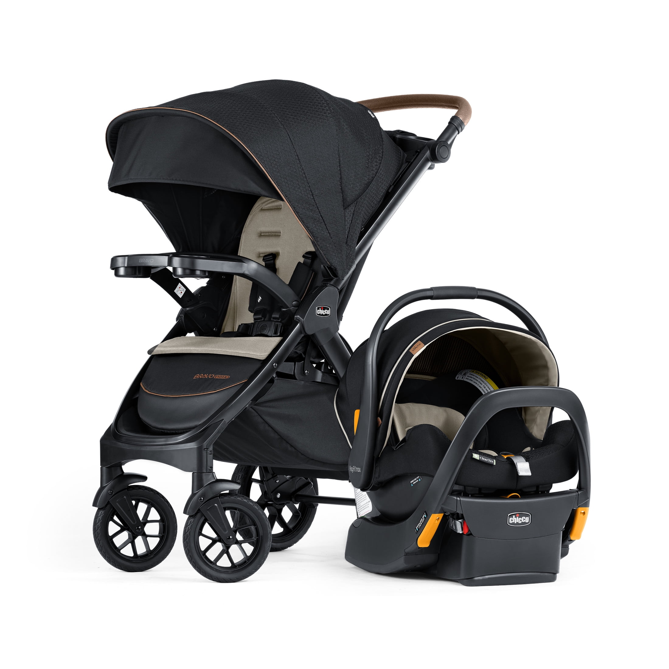 Chicco Bravo Primo ClearTex Trio Travel System Stroller with KeyFit Max Zip ClearTex Infant Car Seat - Somerset (Black), New