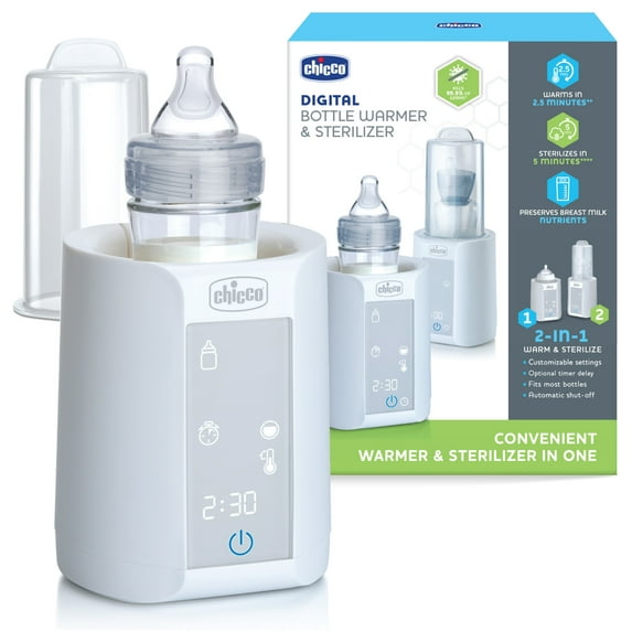 Chicco Digital Bottle Warmer & Sterilizer for Breast Milk, Formula, and Baby Food - White, New