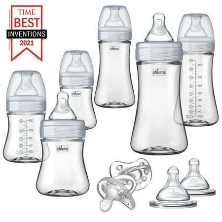 Chicco Duo Deluxe Hybrid Baby Bottle Gift Set with Invinci-Glass Inside/Plastic Outside - Neutral, New