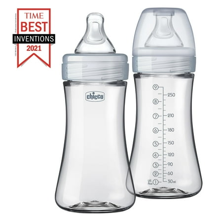 Chicco Duo Hybrid Baby Bottle, Invinci-Glass Inside/Plastic Outside, 9oz, 2-Pack - Neutral, New