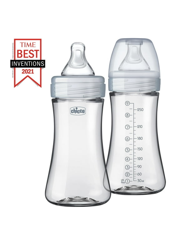 Chicco Duo Hybrid Baby Bottle, Invinci-Glass Inside/Plastic Outside, 9oz, 2-Pack - Neutral