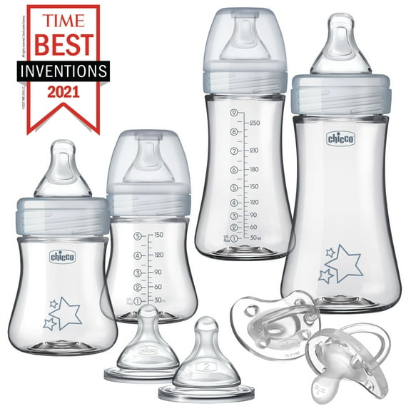 Chicco Duo Newborn Hybrid Baby Bottle Gift Set with Invinci-Glass Inside/Plastic Outside - Neutral, New