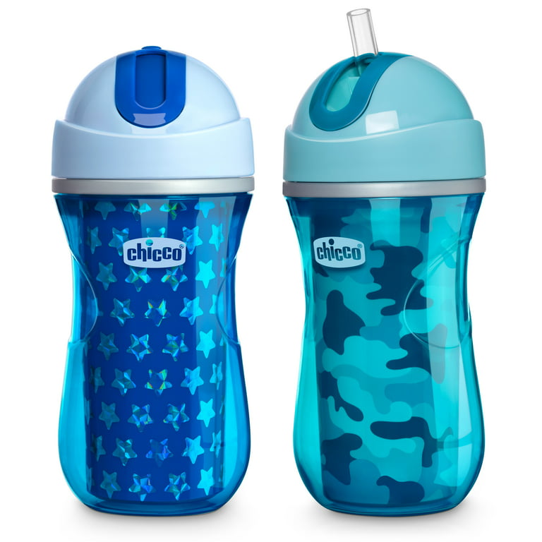 Chicco Insulated Flip-Top Straw Cup 9oz, Blue/Teal, 12m+ (2pk
