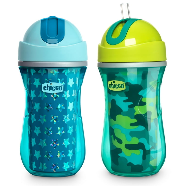 Chicco Insulated Flip-Top Straw Cup 9oz, Green/Teal, 12m+ (2pk