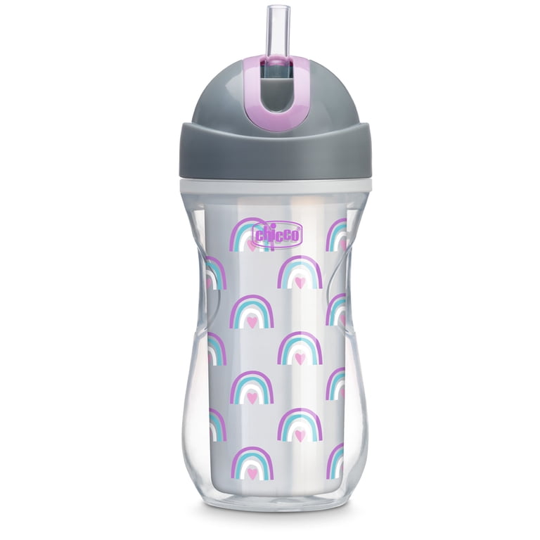 Chicco Insulated Flip-Top Straw Cup 9oz, Silver/Purple Rainbow