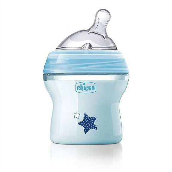 Chicco Natural Feeling Baby Milk Feeding Bottle with Wide Neck, Anti-Colic for Easy Milk Flow, For Babies & Toddlers 0m+, 150ml (Blue)