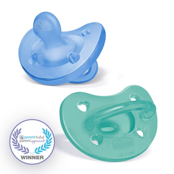 Chicco PhysioForma One-Piece Silicone Pacifier, 6-16 Months, 2pk - Blue/Green