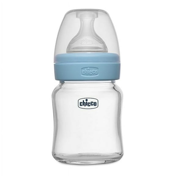 Chicco Well-Being Glass Feeding Bottle (120ml, Slow Flow , Blue)