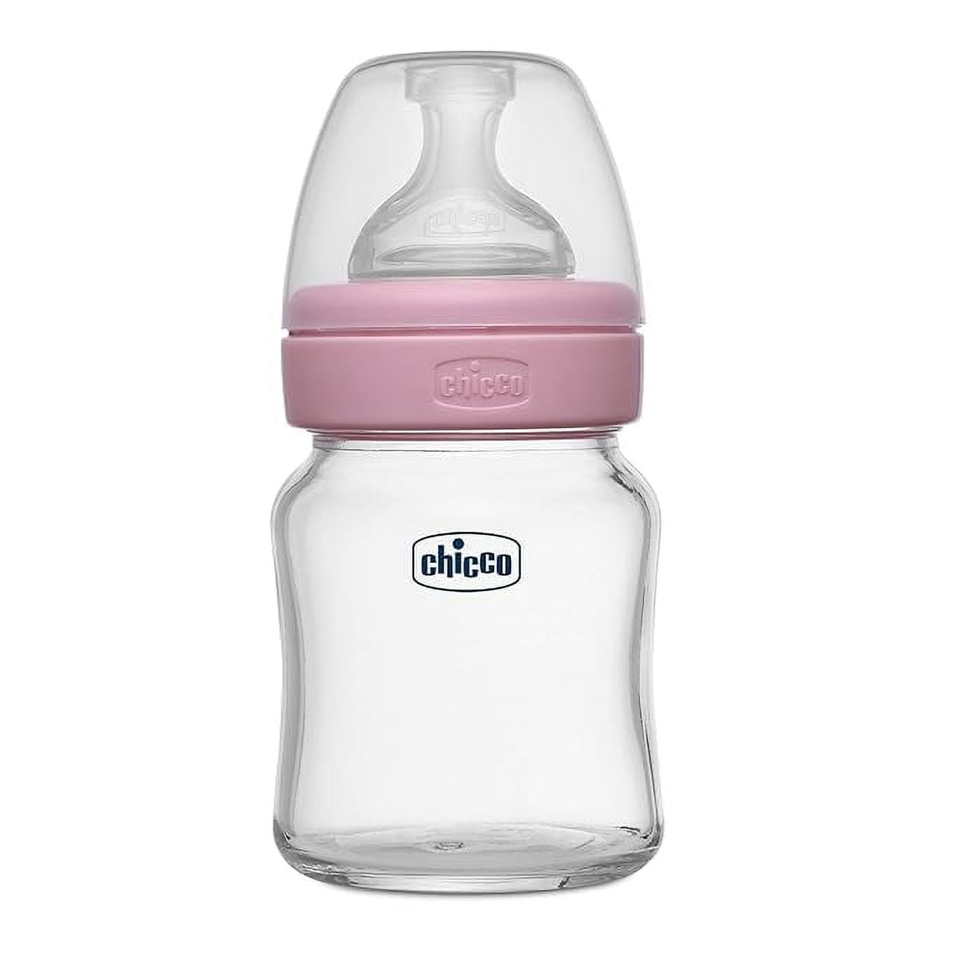 Chicco Well-Being Glass Feeding Bottle (120ml, Slow Flow, Pink