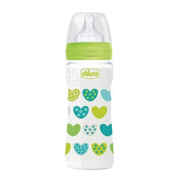 Chicco Wellbeing 250 ml Feeding Bottle, Advanced Anti-Colic System, Soft & Hygienic Silicone Teat, BPA Free (Green)