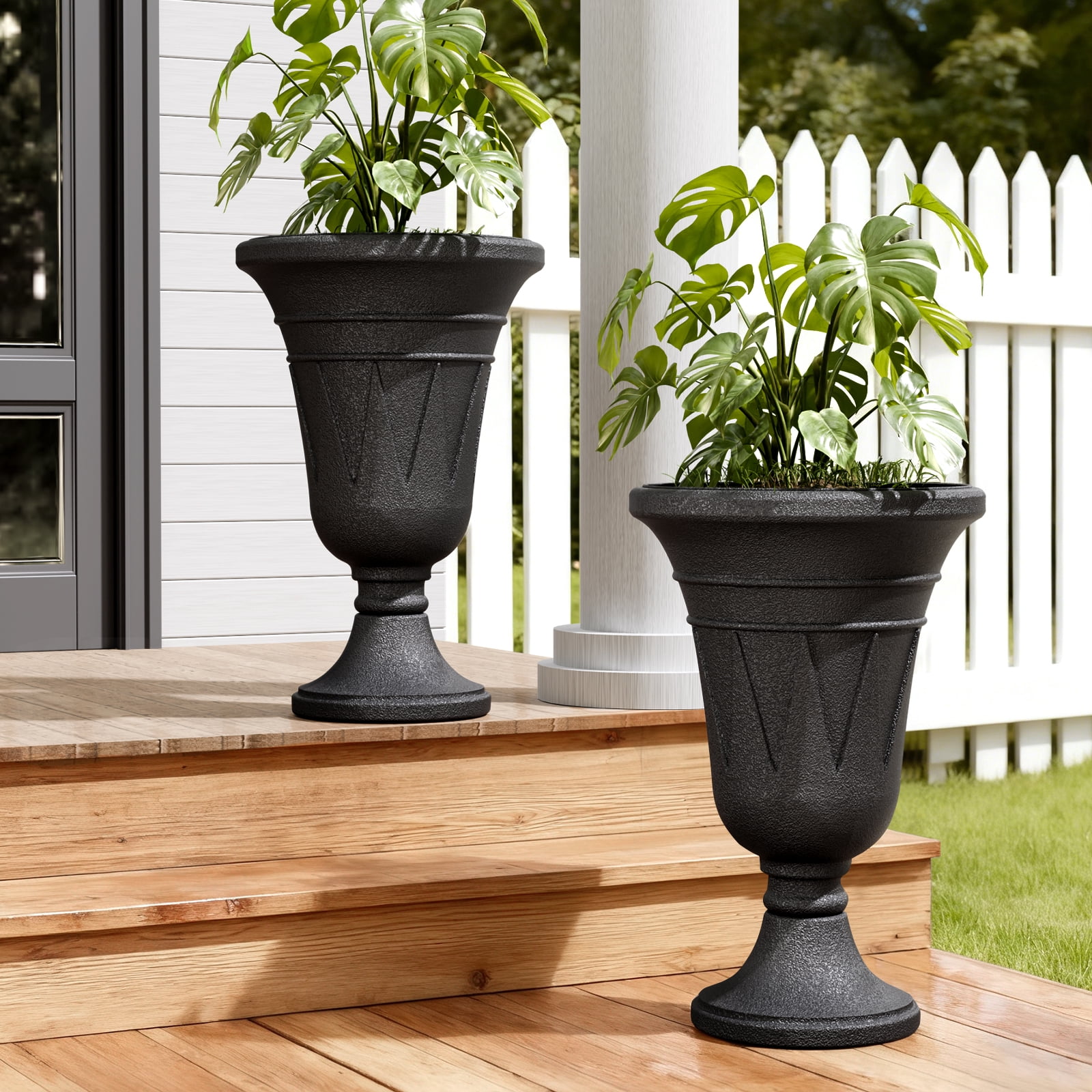Chiccushion 23.6" Large Urn Planters for Outdoor Plants, Set of 2 Plastic  Flower Pot for Wedding Party Bridal Shower Garden Patio Home Decor, Black
