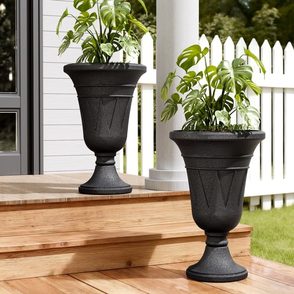 Chiccushion 23.6" Large Urn Planters for Outdoor Plants, Set of 2 Plastic Flower Pot for Wedding Party Bridal Shower Garden Patio Home Decor, Black