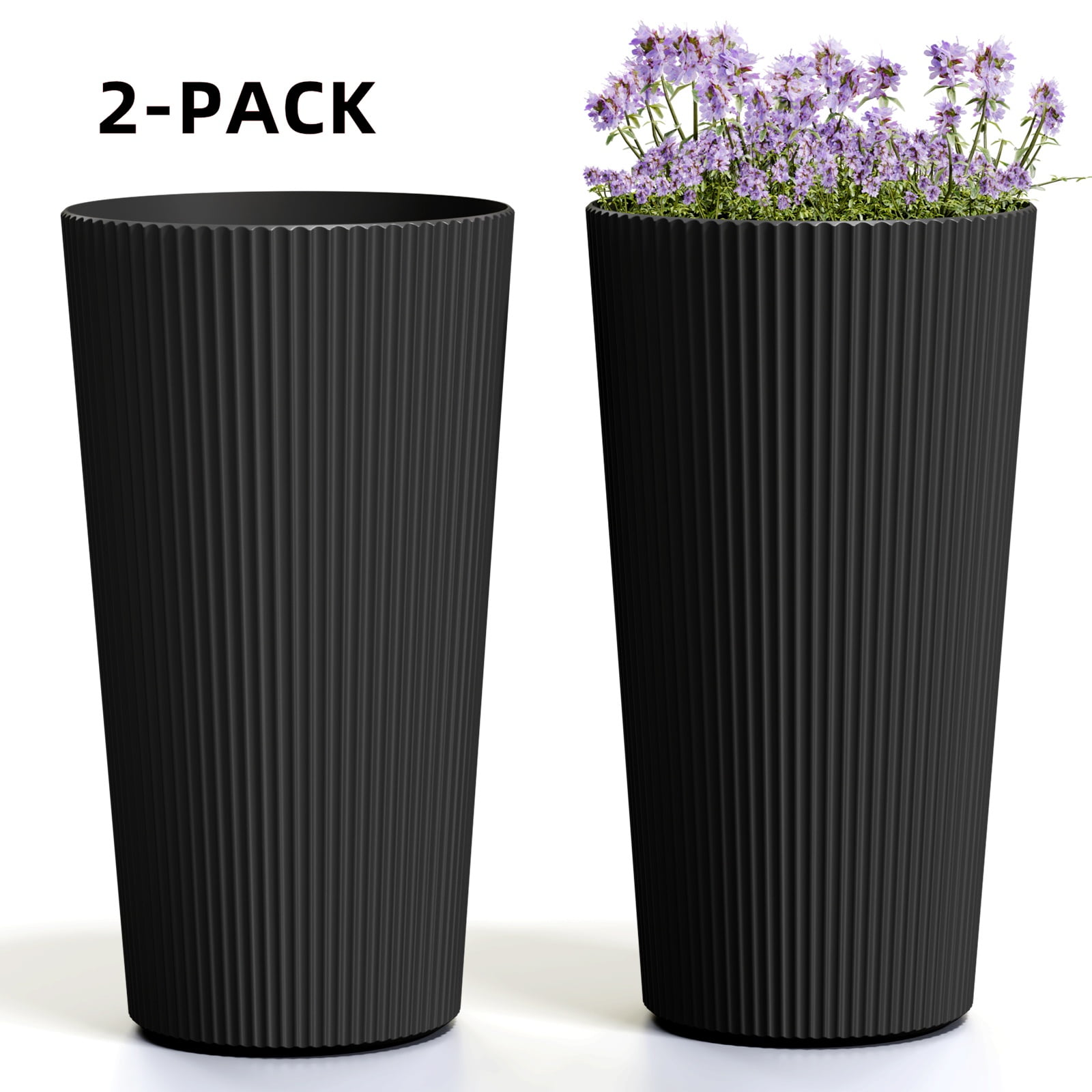Walmart Coupons of Chiccushion 23.6 inch Tall Planter Set of 2, Large Plastic Round Planter for Outdoor Indoor Garden Patio Front Door, Black