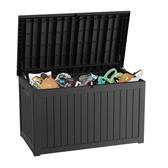 Chiccushion 230 Gallon Outdoor Patio Box Deck Reinforced Structure Weather Proof Storage Chest for Backyard Pool Area, Black