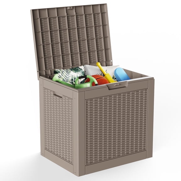 Chiccushion 30 Gallon Outdoor Patio Box Deck Classic Rattan Texture Durable Storage Container for Outdoor Leisure Space, Brown