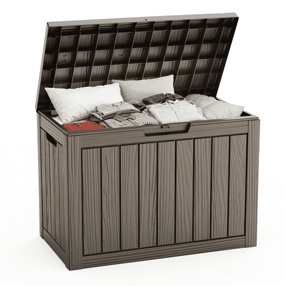 Chiccushion 45 Gallon Outdoor Patio Box Deck Solid Structure Practical Storage Cabinet for Courtyard Pool Area, Beige Brown