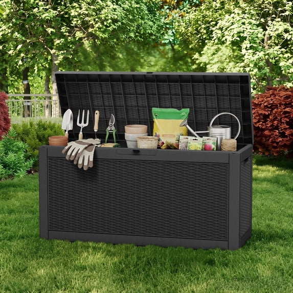 Chiccushion 60 Gallon Outdoor Patio Box Deck Spacious Multipurpose Storage Box for Garden Outdoor Living Scene, Black