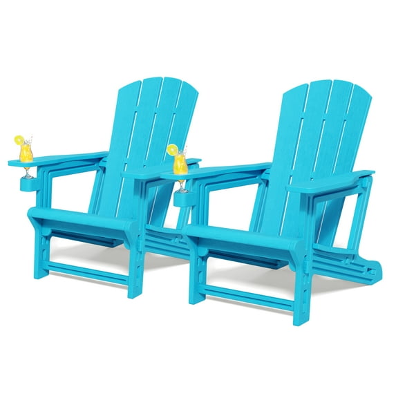 Chiccushion Adirondack Chair Set of 2, HDPE Adirondack Chair with Cup Holder, Sky Blue