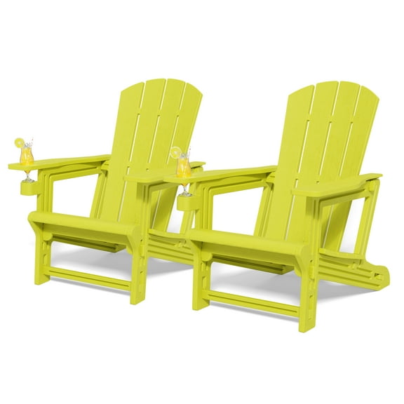 Chiccushion Adirondack Chair Set of 2, HDPE Adirondack Chair with Cup Holder, Yellow