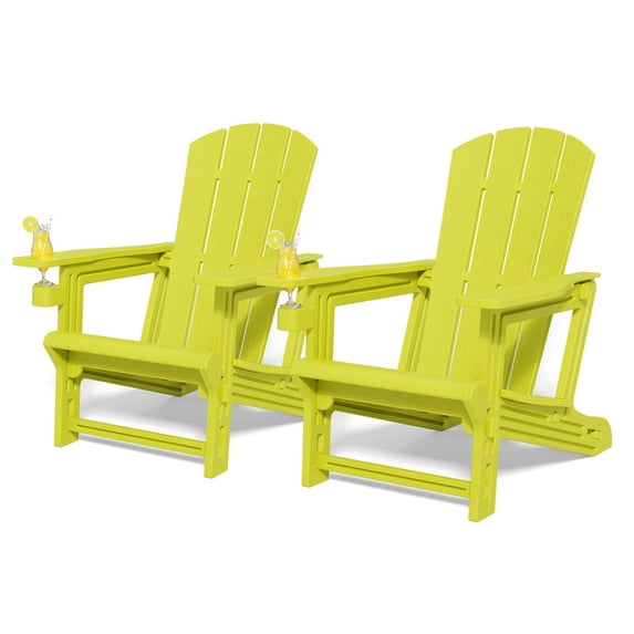 Chiccushion Adirondack Chair Set of 2, HDPE Adirondack Chair with Cup Holder, Yellow