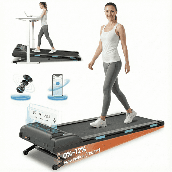 Chiccushion Auto Incline Treadmill, 3.5hp, 450 lbs, 0.6-6.8 mph Speed, 12 Percent Incline,Remote Control, Led Display & App Connect for Home Use
