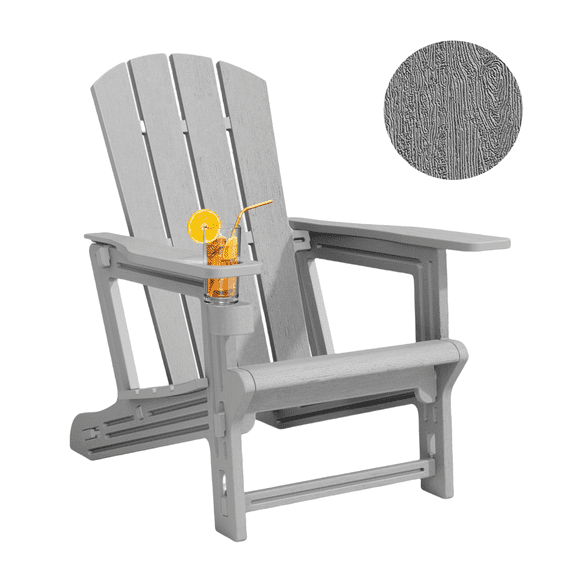 Chiccushion Adirondack Chair with Cup Holder, HDPE All-Weather Patio Chairs for Poolside, Backyard, Deck, Fire Pit, Gray