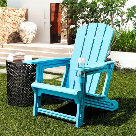 Chiccushion Adirondack Chair with Cup Holder, HDPE All-Weather Patio Chairs for Poolside, Backyard, Deck, Fire Pit, Sky Blue