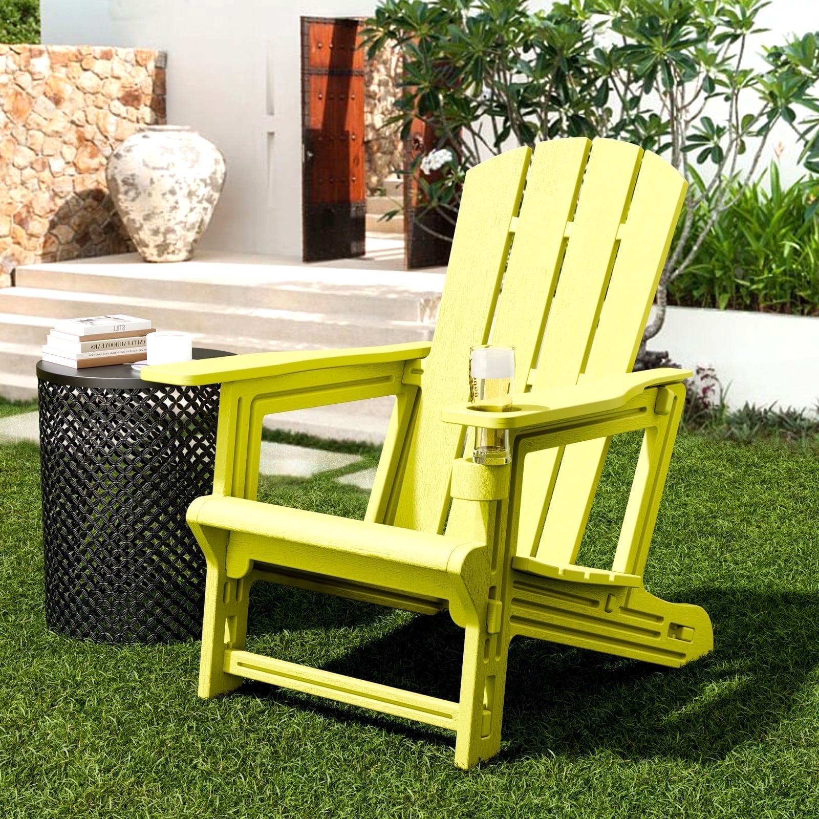 Chiccushion Adirondack Chair with Cup Holder, HDPE All-Weather Patio ...