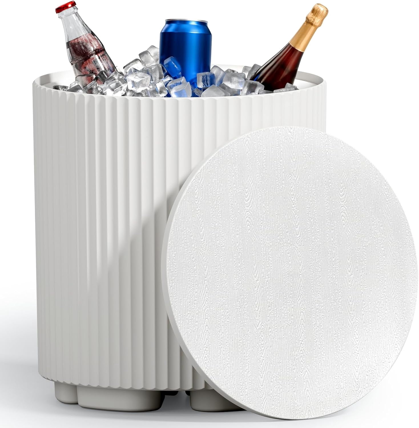 Chiccushion Outdoor Cooler Side Table, Portable Ice Bucket with Lid, Patio Table and Ice Chest Storage for Party, Poolside, Deck, White