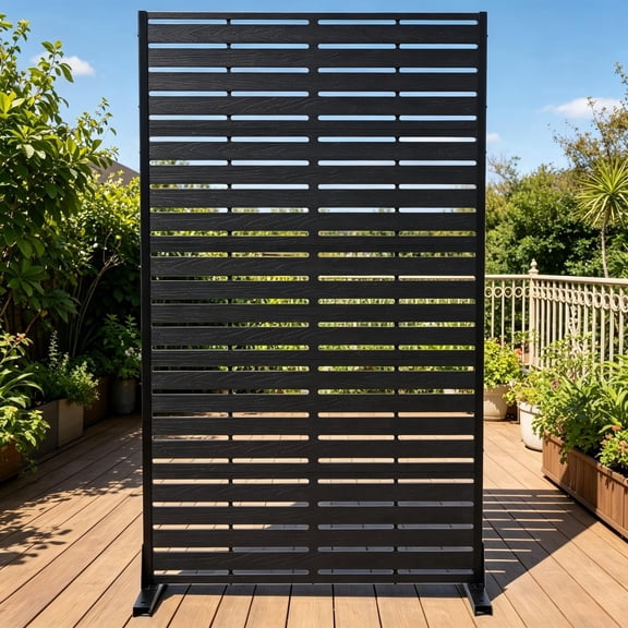 Chiccushion Outdoor Privacy Screens 60H x 36W Freestanding 5 Panel HDPE Decorative Fence Louver Pattern Patio Divider for Outdoor Patio Garden, Black