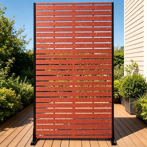 Chiccushion Outdoor Privacy Screens 60H x 36W Freestanding 5 Panel HDPE Decorative Fence Louver Pattern Patio Divider for Outdoor Patio Garden, Red