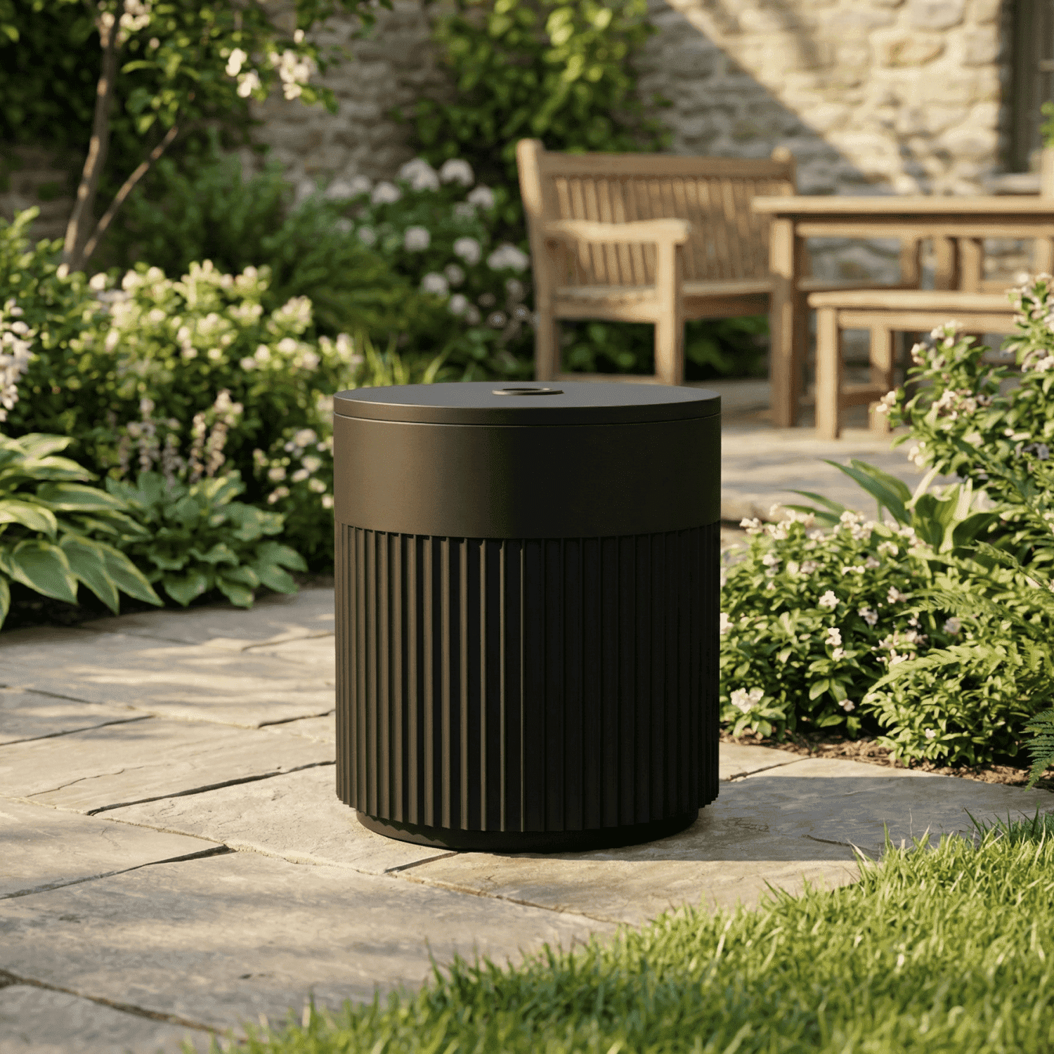 Chiccushion Umbrella Side Table, Patio Umbrella Base with 1.5 inch Hole, Fade & Scratch Resistant Lounger Table for Outdoor, Pool, Picnic, Black