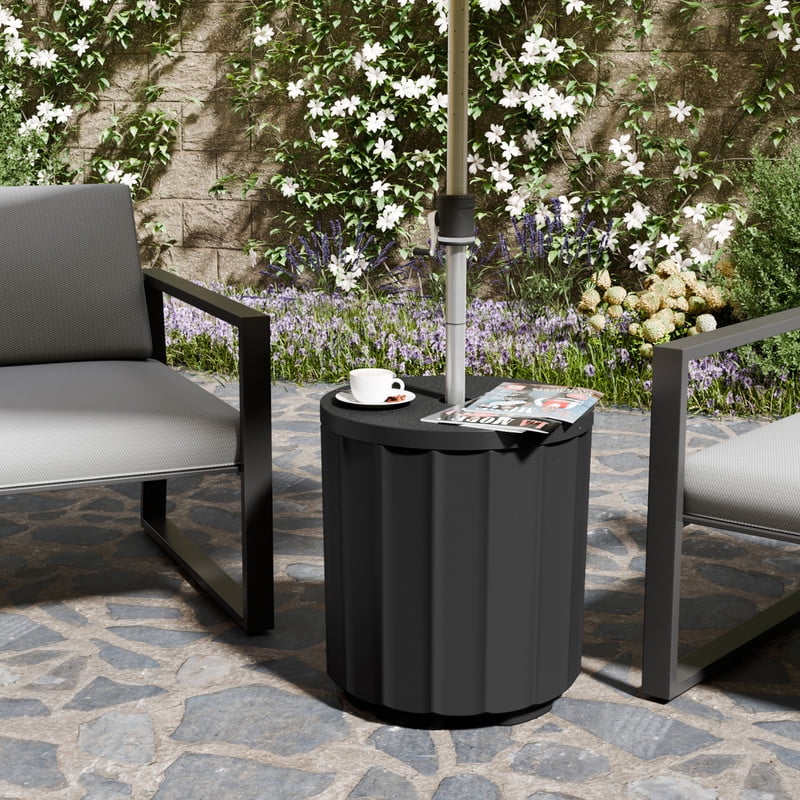 keter patio umbrella base table Allibert Garden Table Flat Wicker Graphite with Hole for Umbrella Removable Lid with Storage Space Plastic Flat Rattan Look Construction Crafted of All Outdoor Keter Umbrella Table Adyel