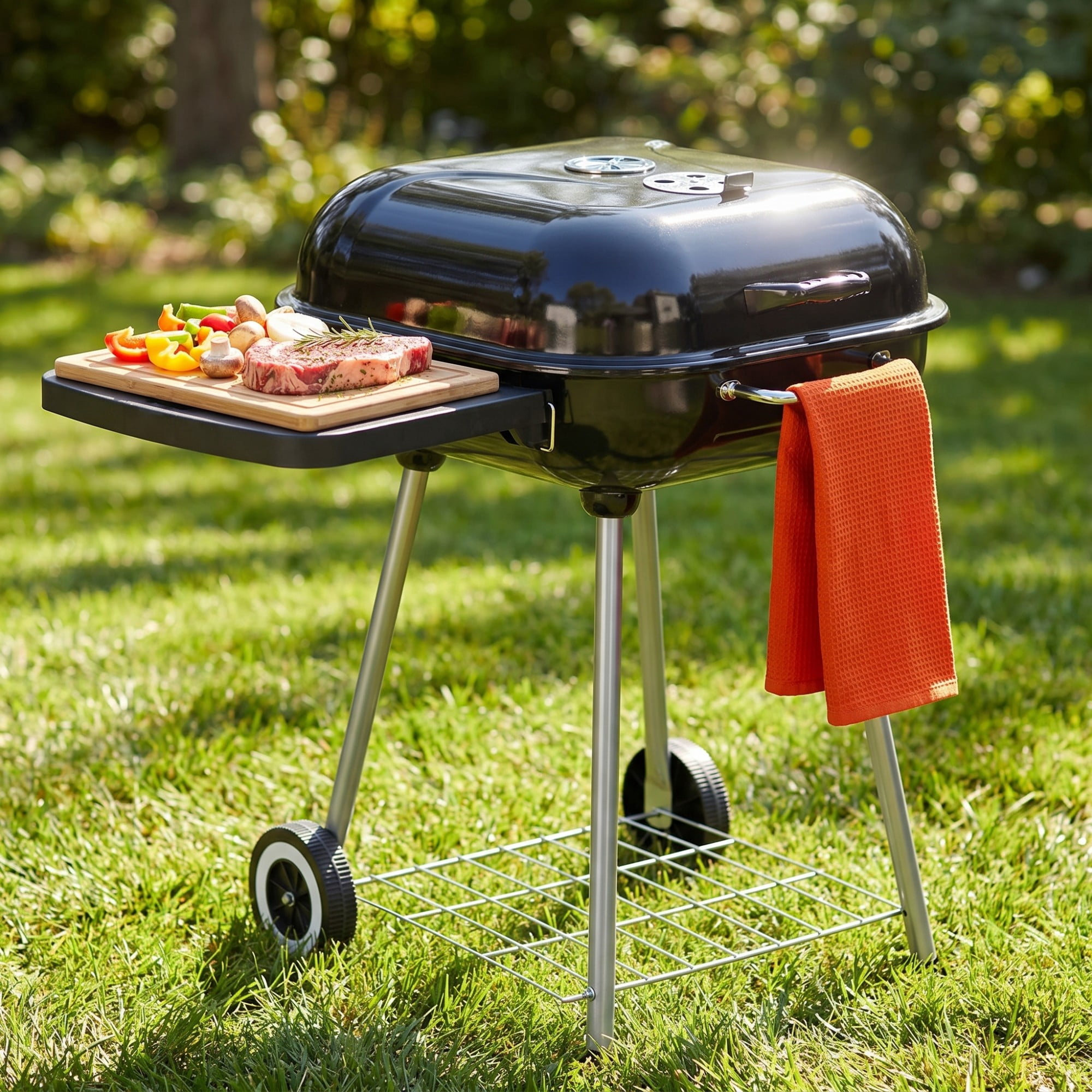 Chiccushion Vertical Steel Charcoal Smoker, Heavy Duty Three Layer Round BBQ Grill Smokey Mountain Cooker for Outdoor Cooking, Black
