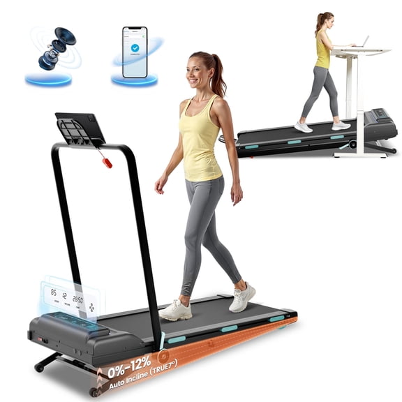Chiccushion Walking Pad with 12% Auto Incline Treadmill for Home, 3.5HP Under Desk Treadmill with Foldable Handle Bar,450 Lbs Capacity,Remote Control, Led Display,APP Connect