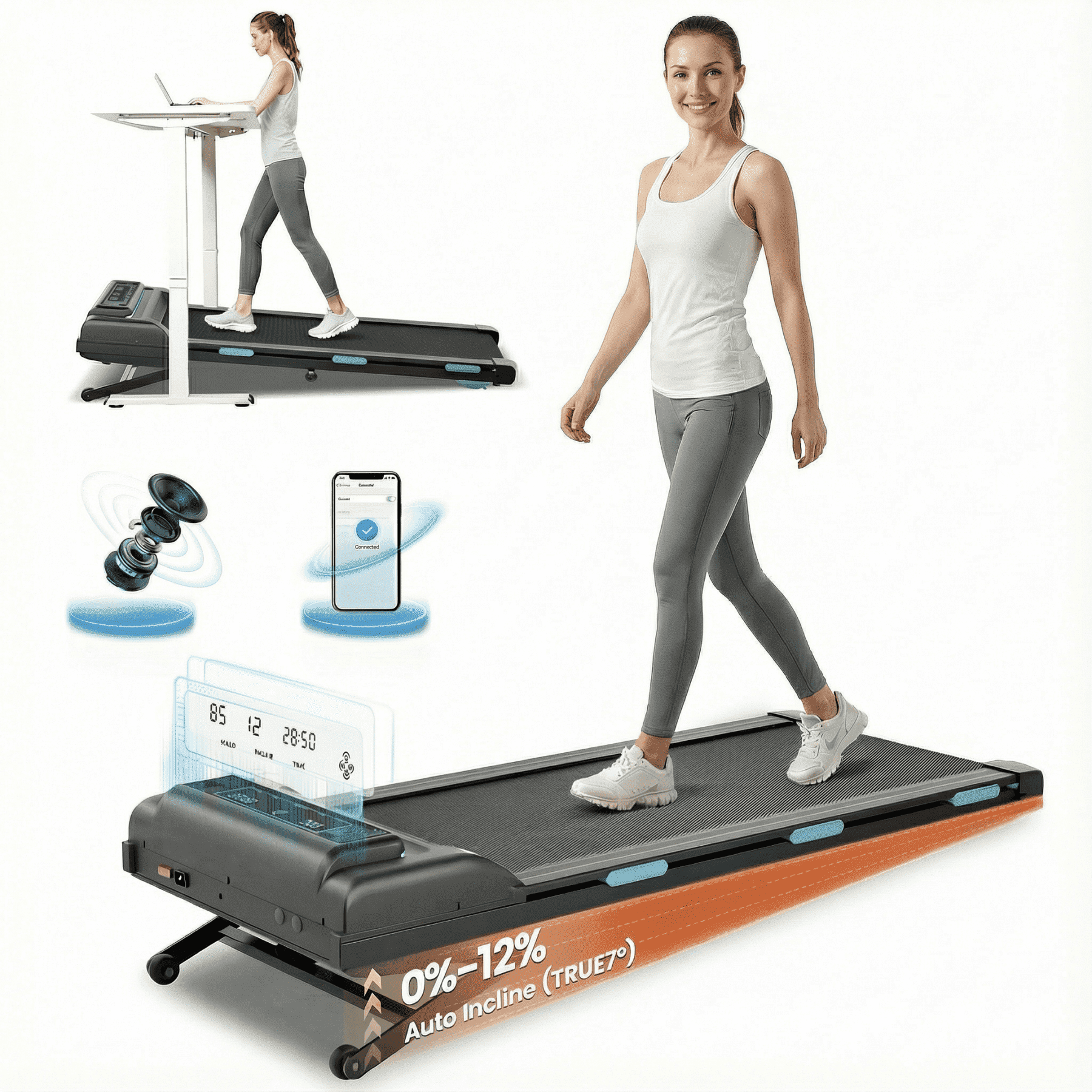 Chiccushion Auto Incline Treadmill, 3.5hp, 450 lbs, 0.6-6.8 mph Speed, 12 Percent Incline,Remote Control, Led Display & App Connect for Home Use