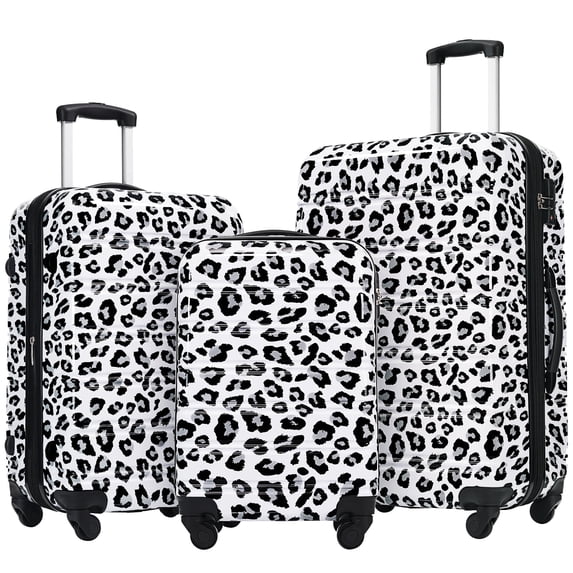 Chicdaze Luggage Sets 3 Piece, Hardside Expandable Suitcase Set with Spinner Wheels, Lightweight Leopard Luggage 20+24+28 IN, Leopard White