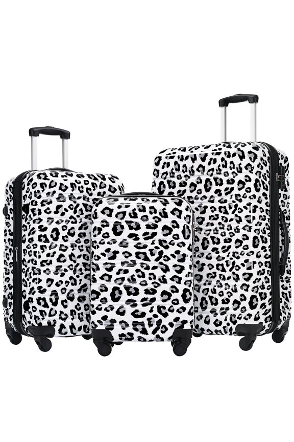 Luggage Sets 3 Piece, Hardside Expandable Suitcase Set with Spinner Wheels, Lightweight Leopard Luggage 20+24+28 IN, Leopard White