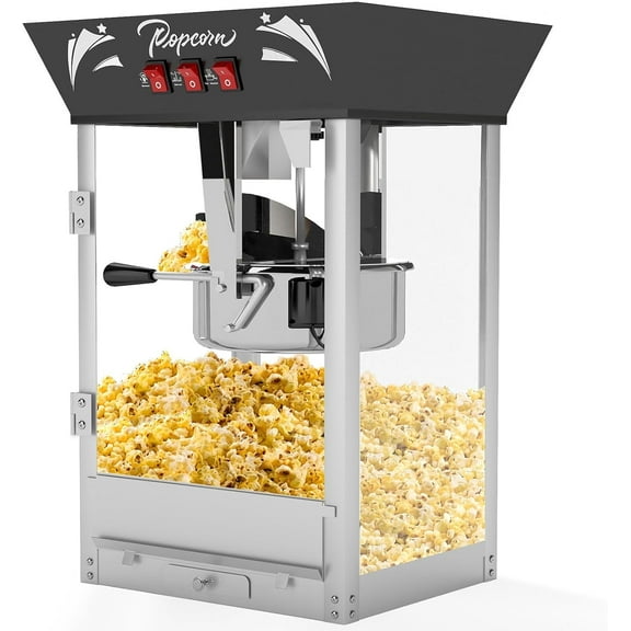 Chicdaze Popcorn Machine - 12oz Popper with Stainless-Steel Kettle, Reject Kernel Tray, Warming Light, and Accessories by Great Northern Popcorn (Black)