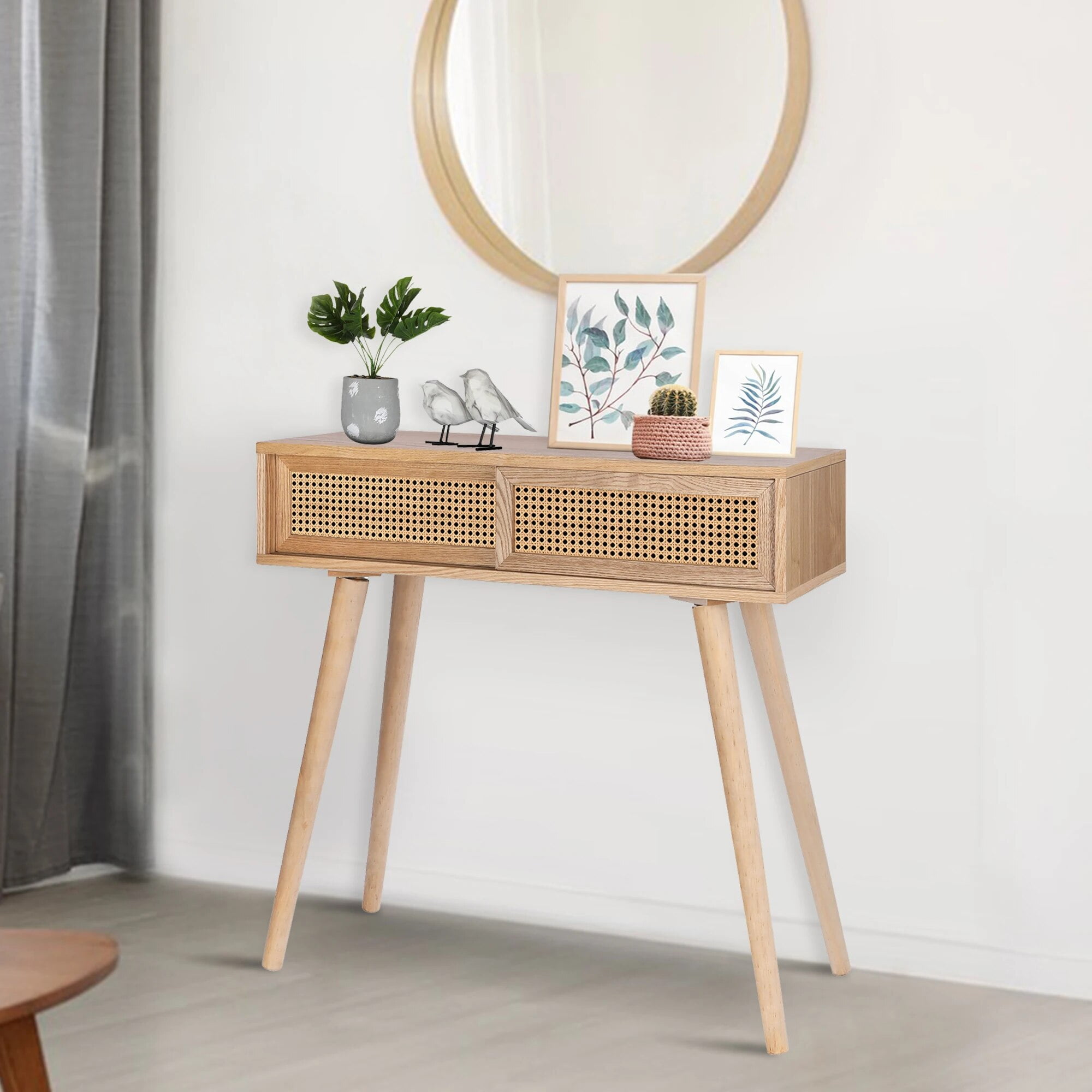 Chicgrowth 31" Console Table, Vanity Desk Rattan Dresser for Bedroom, Living Room, Modern