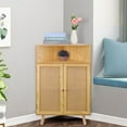 thumbnail image 1 of Chicgrowth 35" Tall Corner Storage Cabinet with Doors, Small Rattan Corner Bar Cabinet Freestanding Corner Tables For Living Room Kitchen Bathroom Bedroom, Wooden Color, 1 of 6
