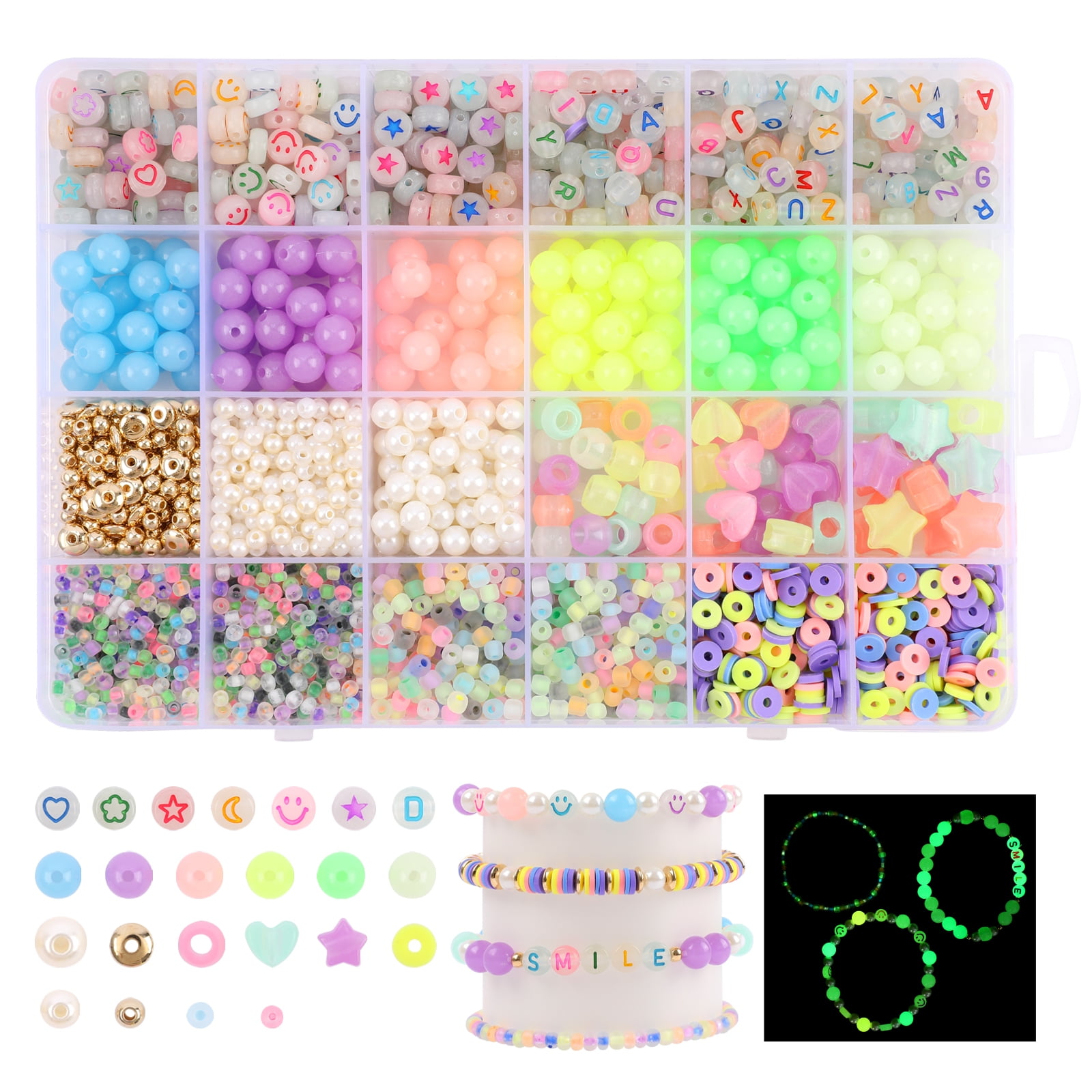 24 Grid/Box Pony Beads Bracelets Set Colorful Big Hole Acrylic